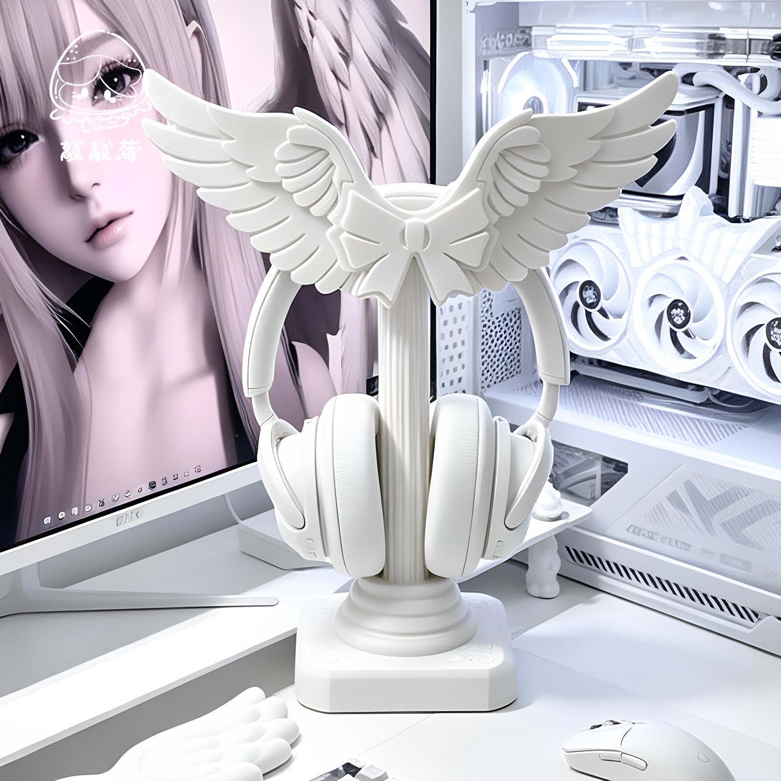 Headphone Stand Desk - Leuke hoofdtelefoonhouder met engelenvleugels, 3D-geprint, Romeinse