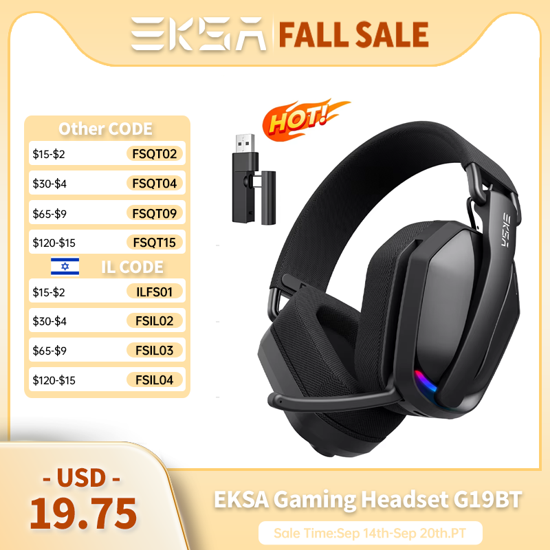 Gaming Headset Rgb - EKSA G19BT 2.4GHz Draadloze Gaming Hoofdtelefoon