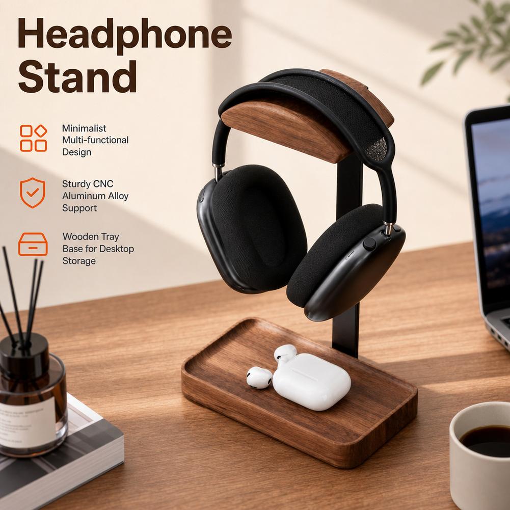 Walnotenhoofdtelefoonstandaard - Headphone Stand Desk recensie en prijs